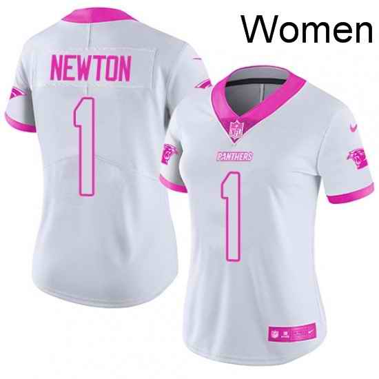 Womens Nike Carolina Panthers 1 Cam Newton Limited WhitePink Rush Fashion NFL Jersey